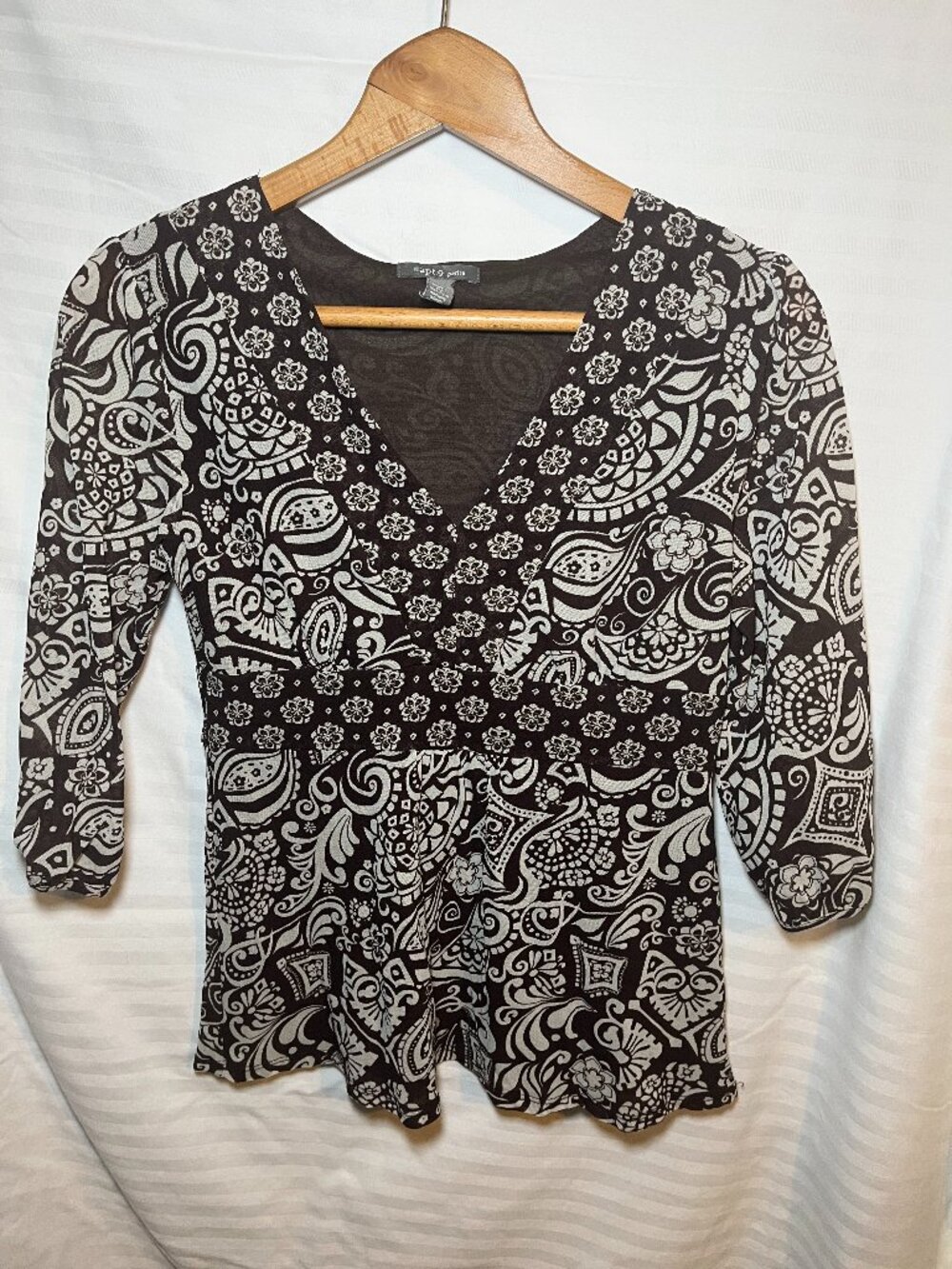 Apt 9 Petite Paisley Boho Blouse Brown White PM Flowy Top